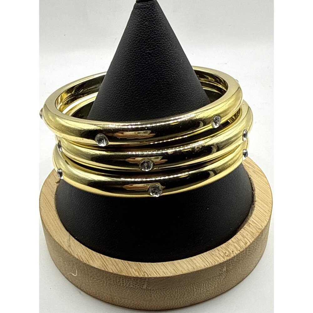 Womens Gold Tone Clear Rhinestone Set of Four Bangle Bracelets